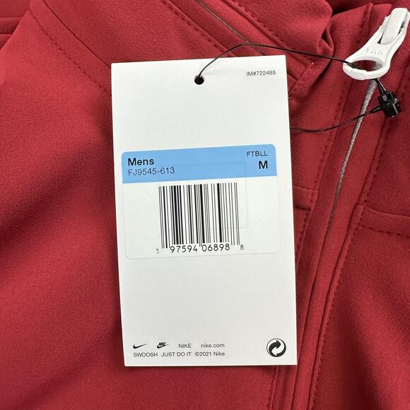 Nike Football Coaches Jacket Mens Medium Red 1/4 Zip Long Sleeve Hooded Pullover - Picture 7 of 11